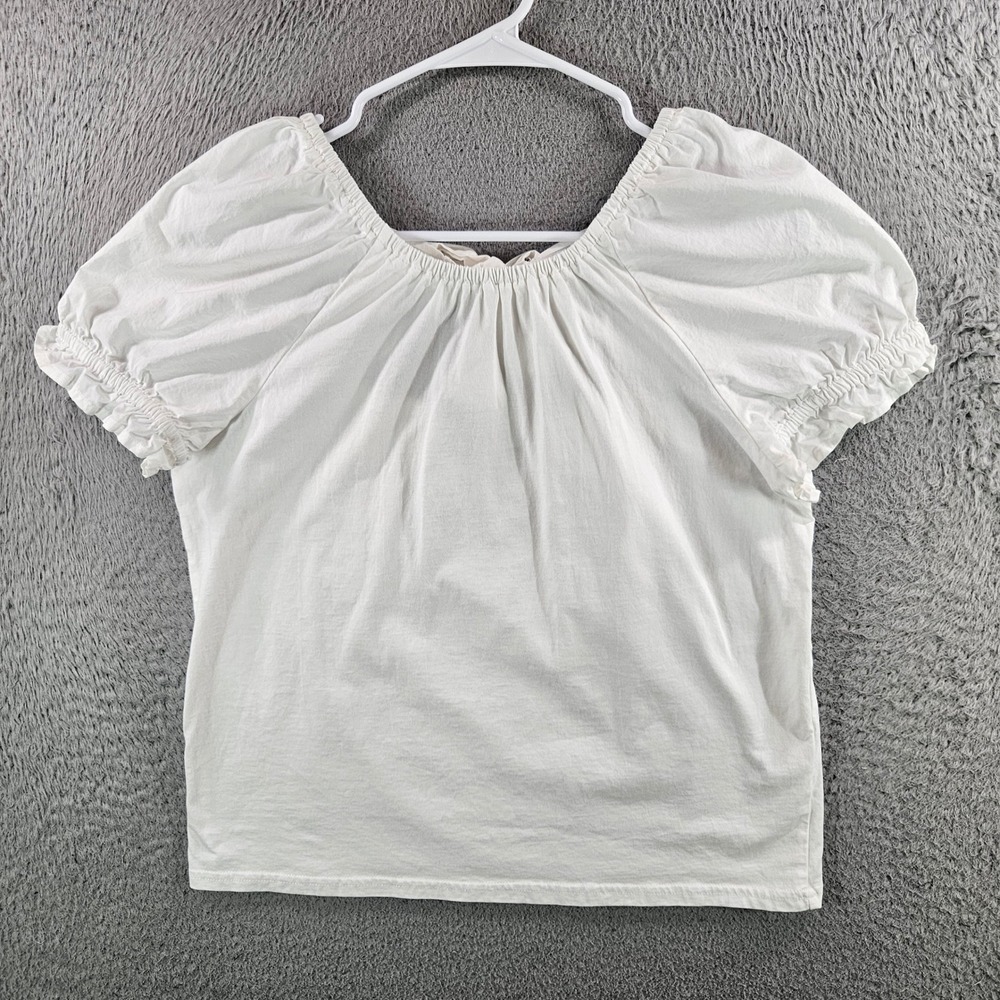 J.Crew Womens White Cotton Puff Sleeve Tie Back Cutout Top Small